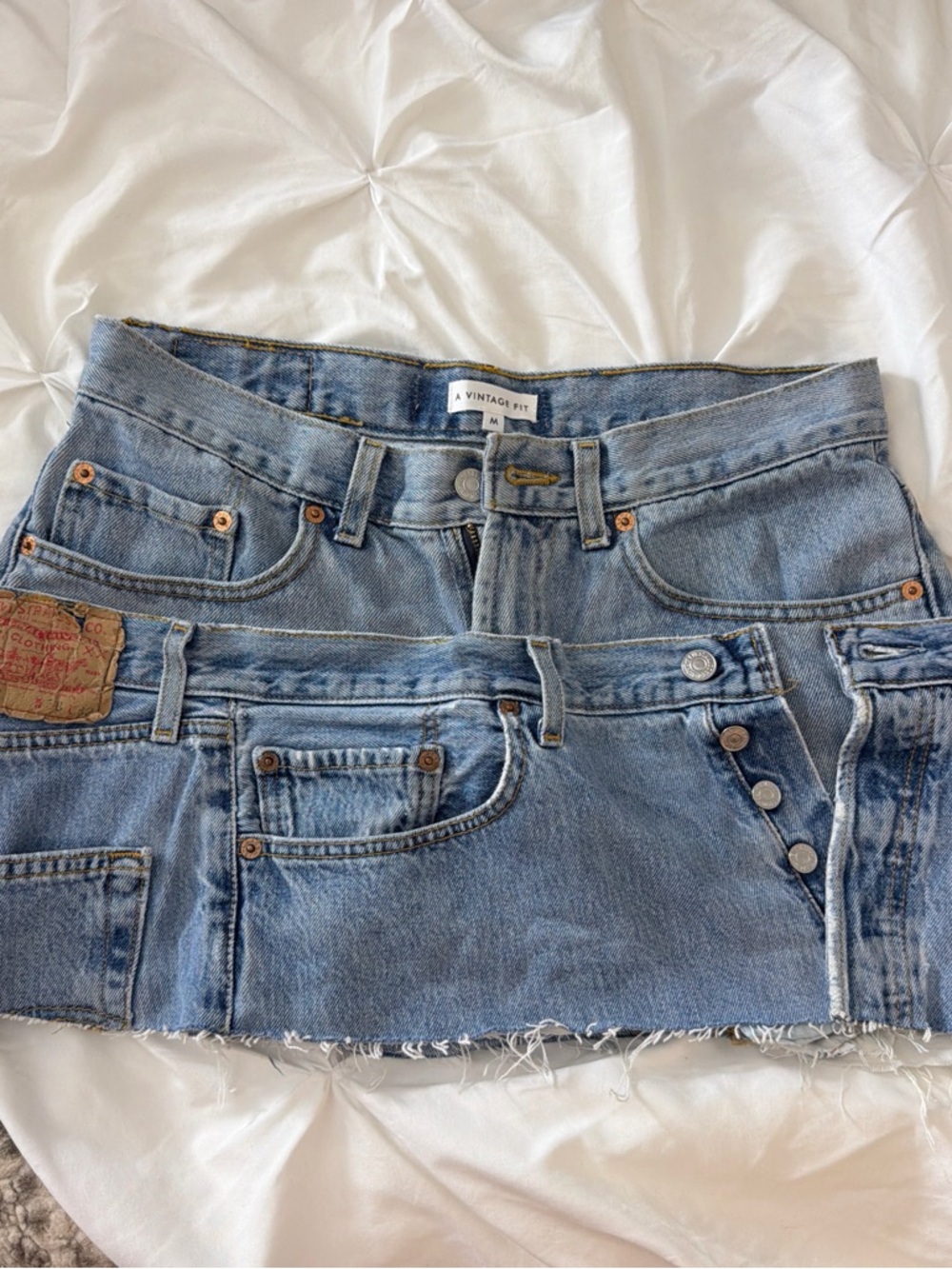 Vintage Light Blue Cutoff Denim Mini Skirt